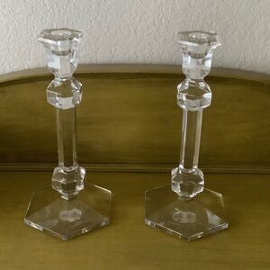 Vintage Pair of VAL ST. LAMBERT Crystal Candle Holders, “Gardenia”